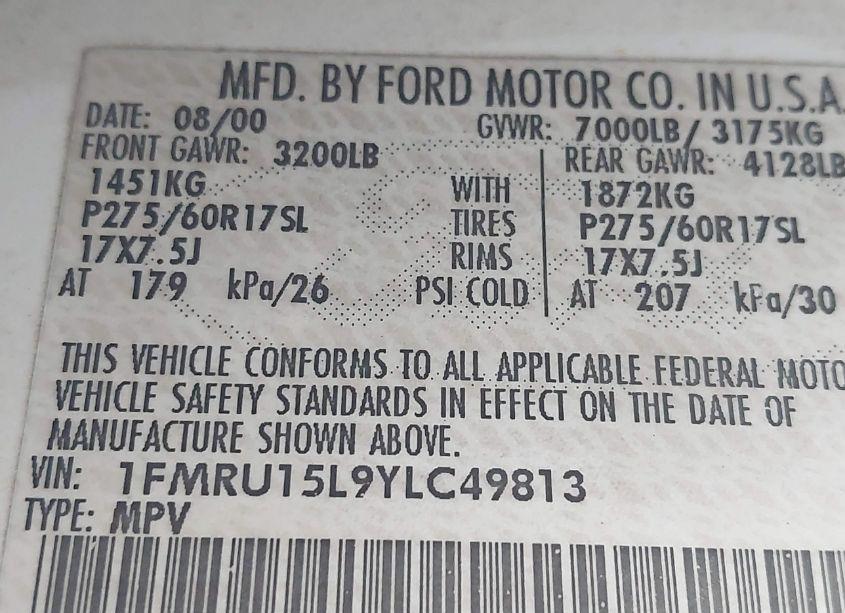 Photo 9 of 2000 Ford Expedition XLT (VIN 1FMRU15L9YLC49813)