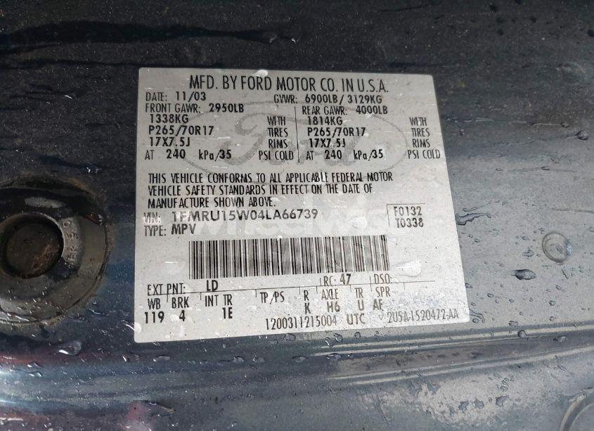 Photo 9 of 2004 Ford Expedition XLT (VIN 1FMRU15W04LA66739)