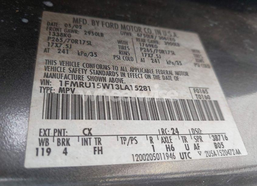 Photo 9 of 2003 Ford Expedition XLT (VIN 1FMRU15W13LA15281)