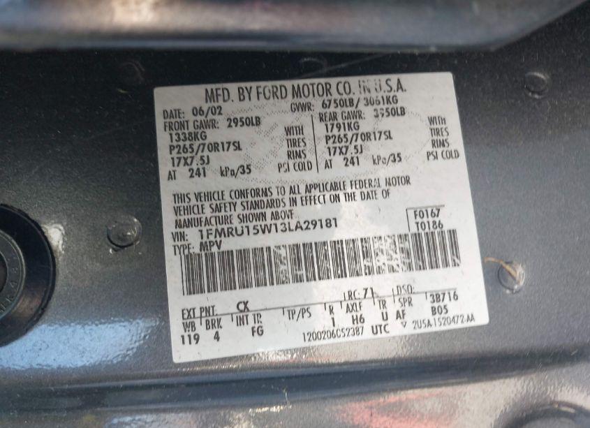 Photo 9 of 2003 Ford Expedition XLT (VIN 1FMRU15W13LA29181)