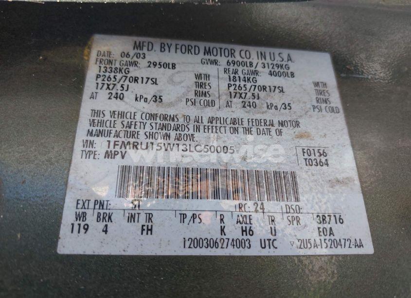 Photo 9 of 2003 Ford Expedition XLT (VIN 1FMRU15W13LC50005)