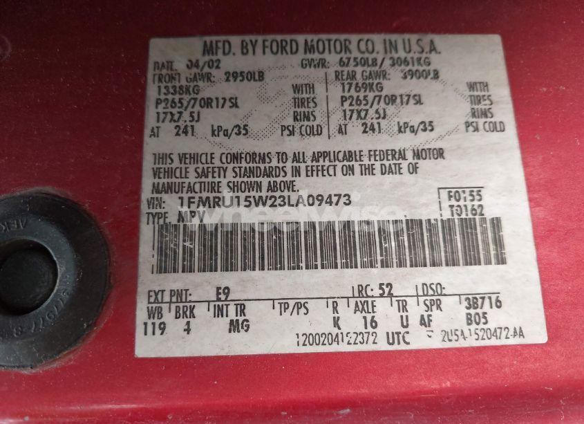 Photo 9 of 2003 Ford Expedition XLT (VIN 1FMRU15W23LA09473)