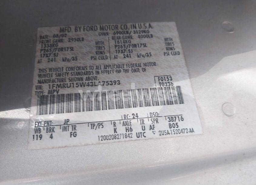 Photo 9 of 2003 Ford Expedition XLT (VIN 1FMRU15W43LA75393)