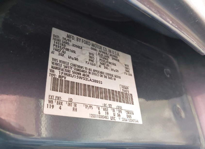 Photo 9 of 2002 Ford Expedition XLT (VIN 1FMRU15W52LA38853)