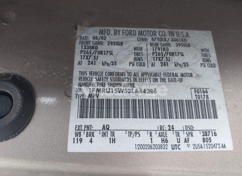 Photo 9 of 2003 Ford Expedition XLT (VIN 1FMRU15W53LA44296)