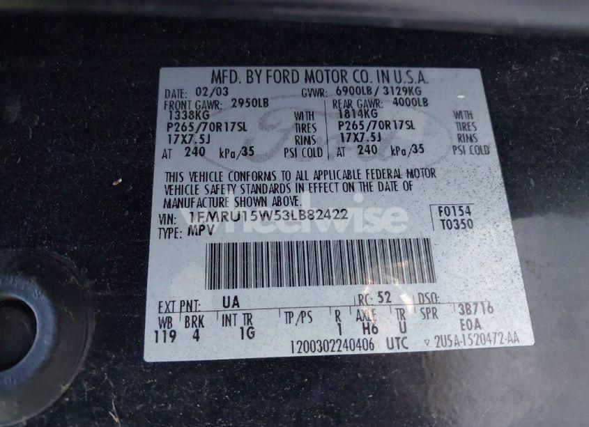 Photo 9 of 2003 Ford Expedition XLT (VIN 1FMRU15W53LB82422)