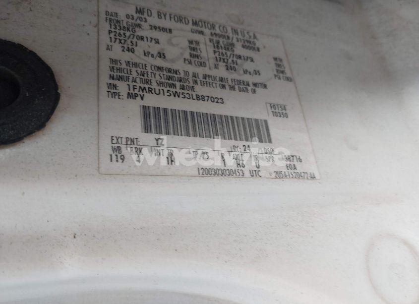 Photo 9 of 2003 Ford Expedition XLT (VIN 1FMRU15W53LB87023)