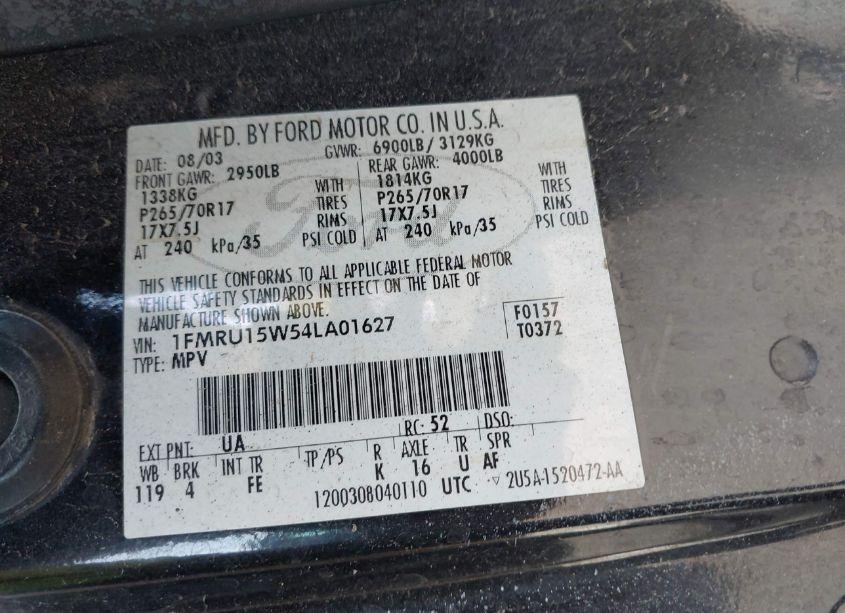 Photo 9 of 2004 Ford Expedition XLT (VIN 1FMRU15W54LA01627)