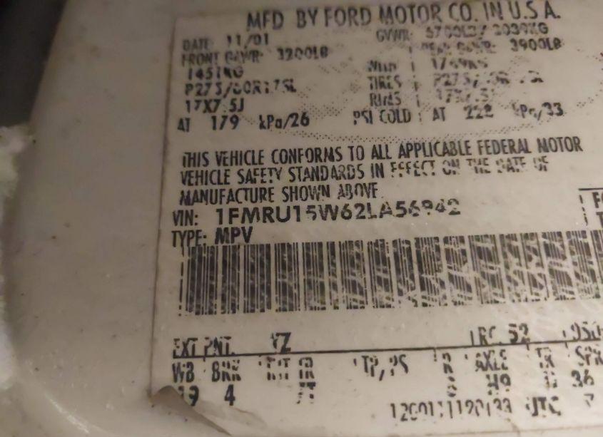 Photo 9 of 2002 Ford Expedition XLT (VIN 1FMRU15W62LA56942)