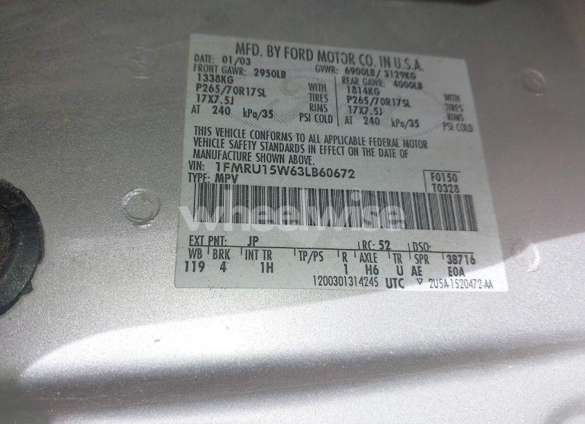 Photo 9 of 2003 Ford Expedition XLT (VIN 1FMRU15W63LB60672)