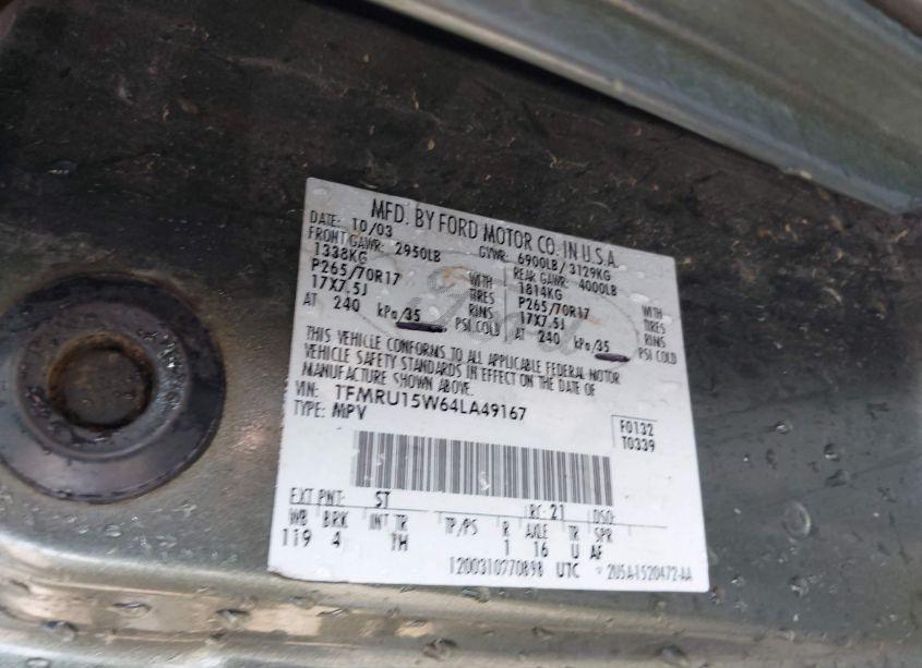 Photo 9 of 2004 Ford Expedition XLT (VIN 1FMRU15W64LA49167)