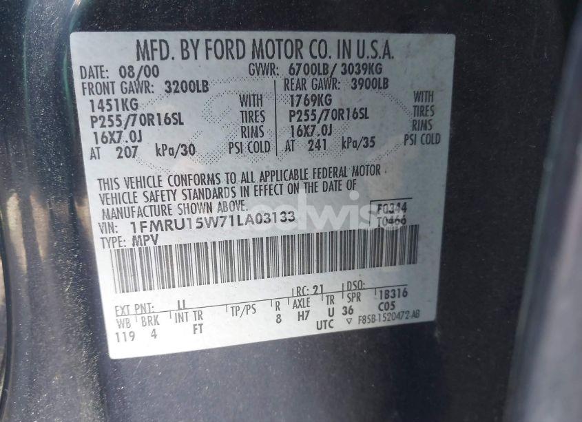 Photo 9 of 2001 Ford Expedition XLT (VIN 1FMRU15W71LA03133)