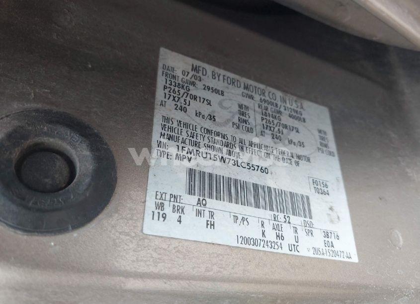 Photo 9 of 2003 Ford Expedition XLT (VIN 1FMRU15W73LC55760)