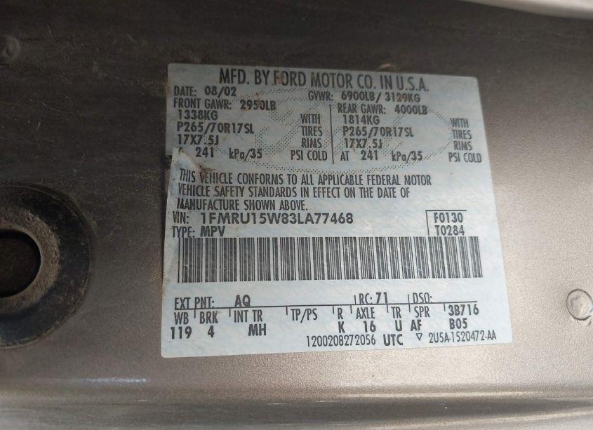 Photo 9 of 2003 Ford Expedition XLT (VIN 1FMRU15W83LA77468)