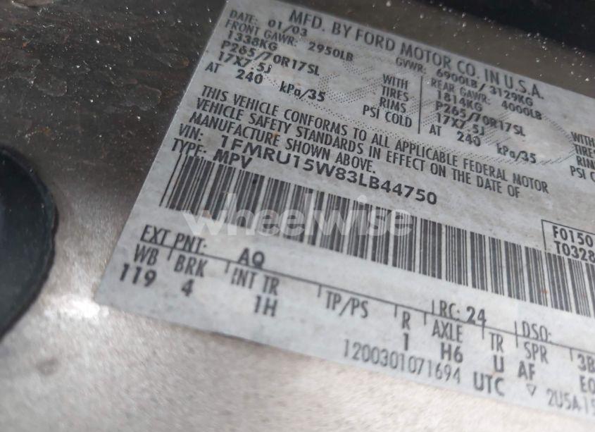 Photo 9 of 2003 Ford Expedition XLT (VIN 1FMRU15W83LB44750)