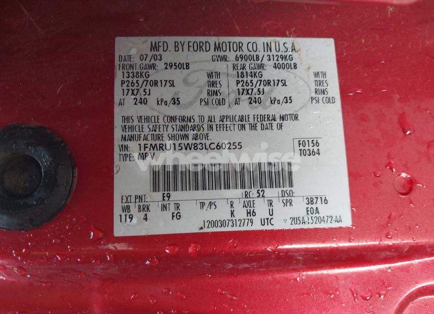 Photo 9 of 2003 Ford Expedition XLT (VIN 1FMRU15W83LC60255)