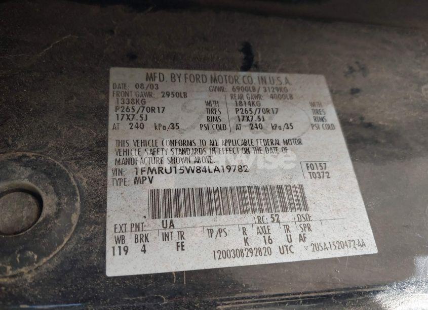 Photo 9 of 2004 Ford Expedition XLT (VIN 1FMRU15W84LA19782)