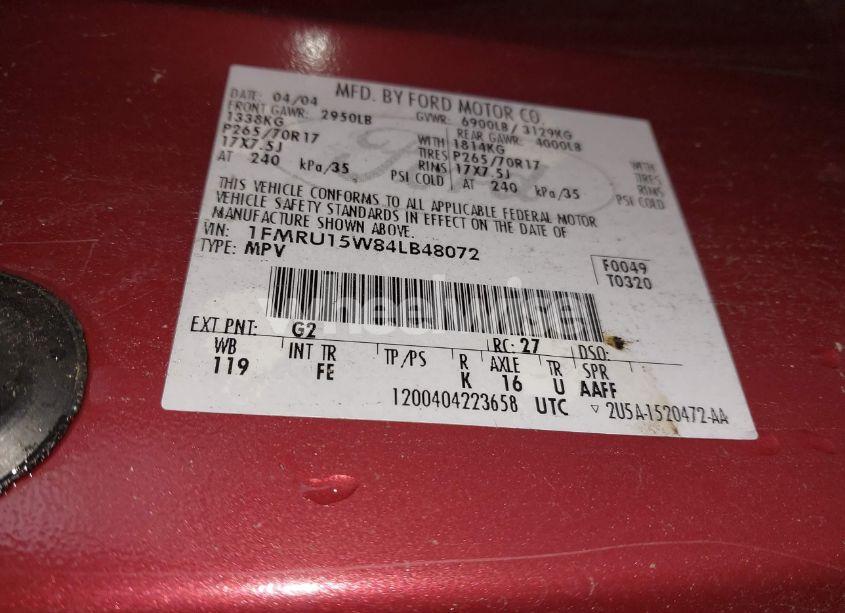 Photo 9 of 2004 Ford Expedition XLT (VIN 1FMRU15W84LB48072)