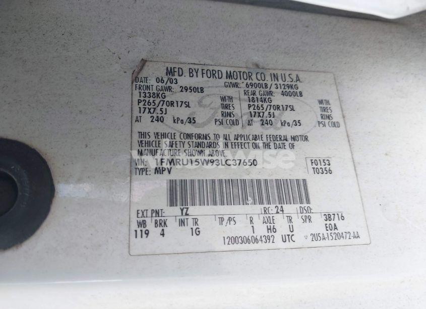 Photo 9 of 2003 Ford Expedition XLT (VIN 1FMRU15W93LC37650)