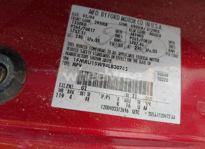 Photo 9 of 2004 Ford Expedition XLT (VIN 1FMRU15W94LB30745)