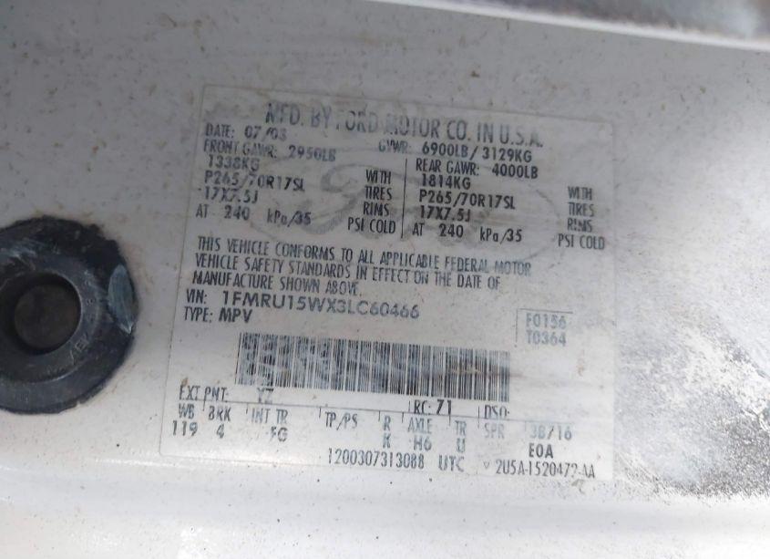 Photo 9 of 2003 Ford Expedition XLT (VIN 1FMRU15WX3LC60466)