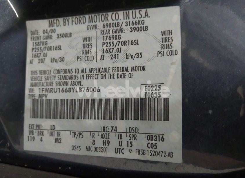 Photo 9 of 2000 Ford Expedition XLT (VIN 1FMRU1668YLB76006)