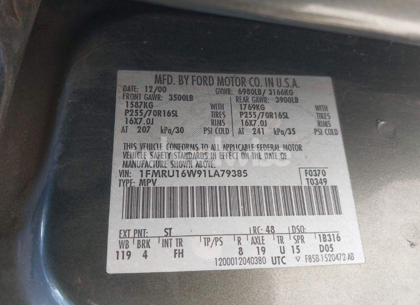 Photo 9 of 2001 Ford Expedition XLT (VIN 1FMRU16W91LA79385)