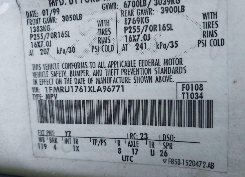 Photo 9 of 1999 Ford Expedition EDDIE BAUER/XLT (VIN 1FMRU1761XLA96771)