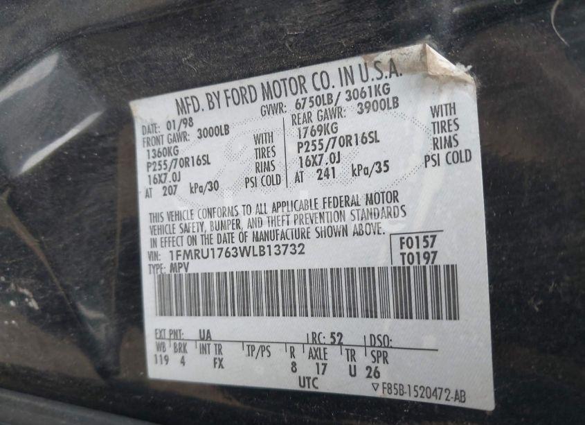 Photo 9 of 1998 Ford Expedition EDDIE BAUER/XLT (VIN 1FMRU1763WLB13732)