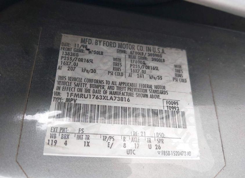 Photo 9 of 1999 Ford Expedition EDDIE BAUER/XLT (VIN 1FMRU1763XLA73816)