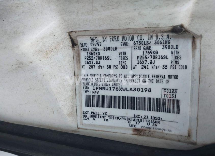 Photo 9 of 1998 Ford Expedition EDDIE BAUER/XLT (VIN 1FMRU176XWLA30198)