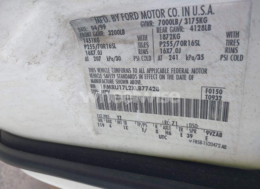 Photo 9 of 1999 Ford Expedition EDDIE BAUER/XLT (VIN 1FMRU17L2XLB77428)