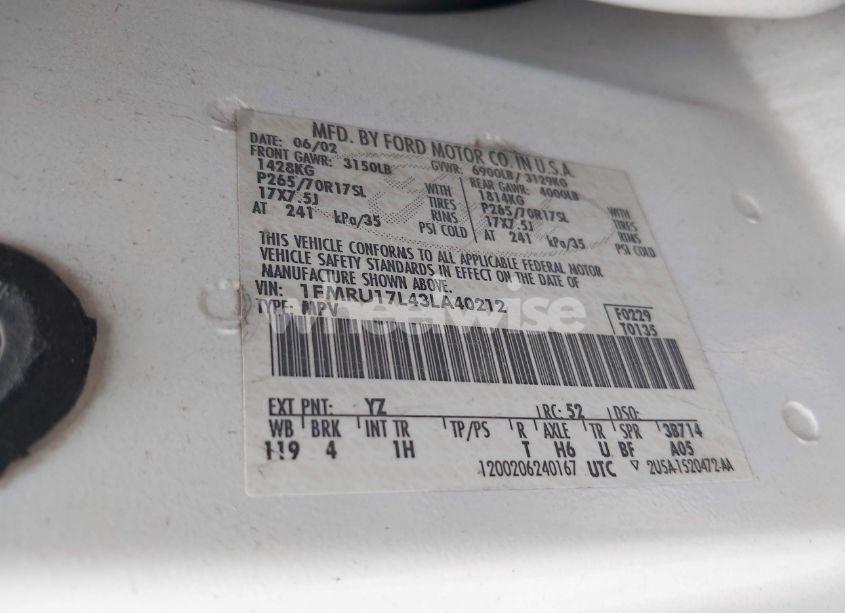 Photo 9 of 2003 Ford Expedition EDDIE BAUER (VIN 1FMRU17L43LA40212)