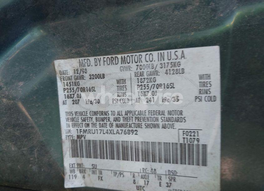 Photo 9 of 1999 Ford Expedition EDDIE BAUER/XLT (VIN 1FMRU17L4XLA76892)