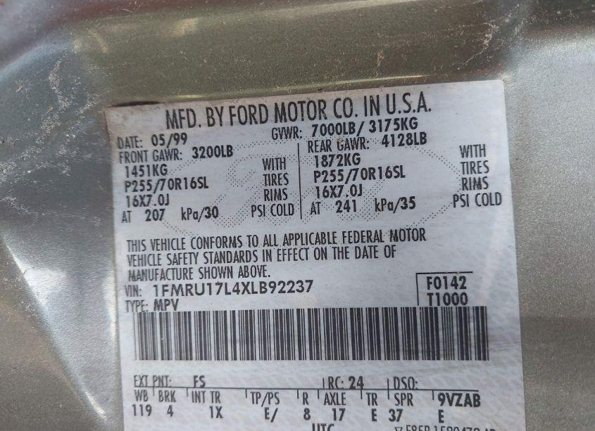 Photo 9 of 1999 Ford Expedition EDDIE BAUER/XLT (VIN 1FMRU17L4XLB92237)