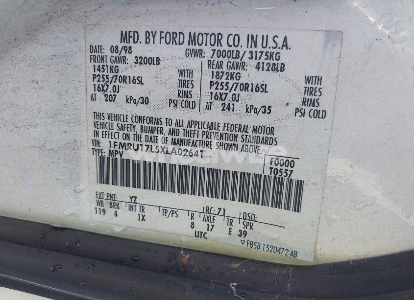 Photo 9 of 1999 Ford Expedition EDDIE BAUER/XLT (VIN 1FMRU17L5XLA02641)