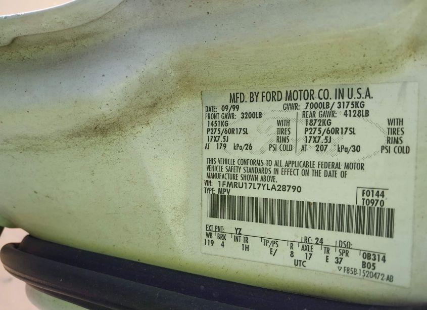 Photo 9 of 2000 Ford Expedition EDDIE BAUER (VIN 1FMRU17L7YLA28790)