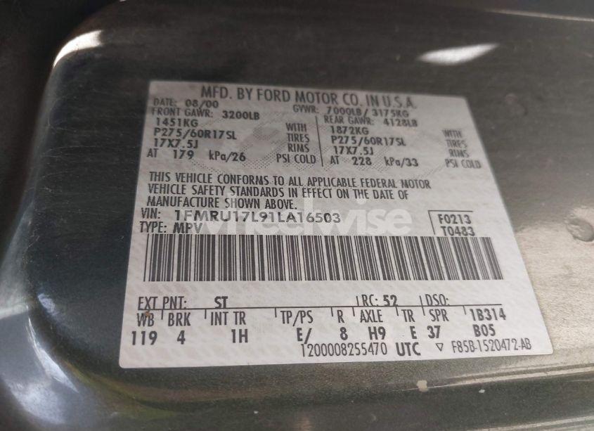 Photo 9 of 2001 Ford Expedition EDDIE BAUER (VIN 1FMRU17L91LA16503)