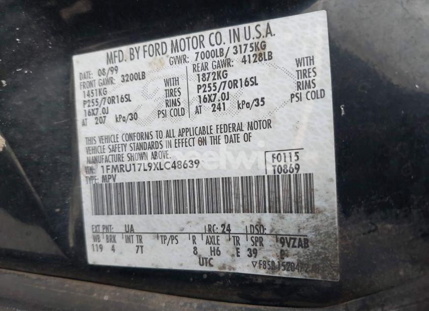 Photo 9 of 1999 Ford Expedition EDDIE BAUER/XLT (VIN 1FMRU17L9XLC48639)