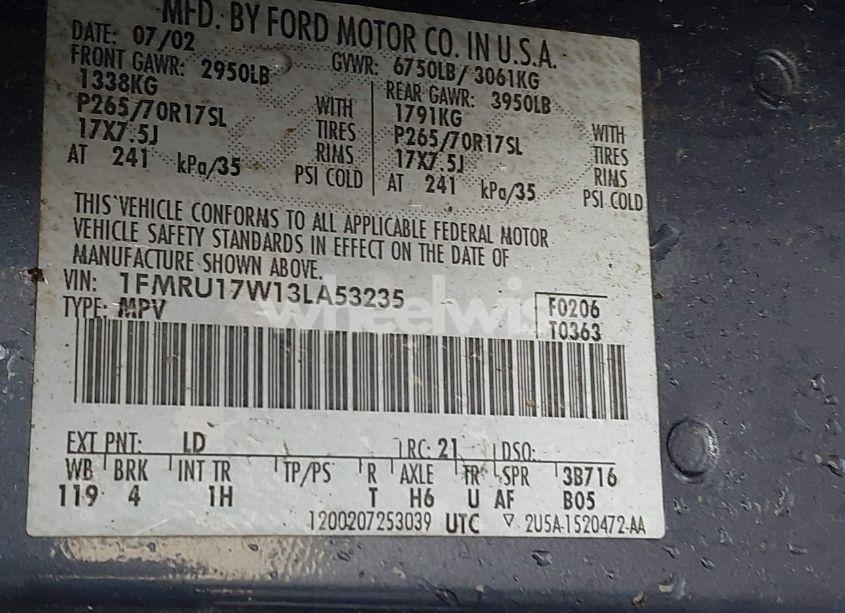 Photo 9 of 2003 Ford Expedition EDDIE BAUER (VIN 1FMRU17W13LA53235)