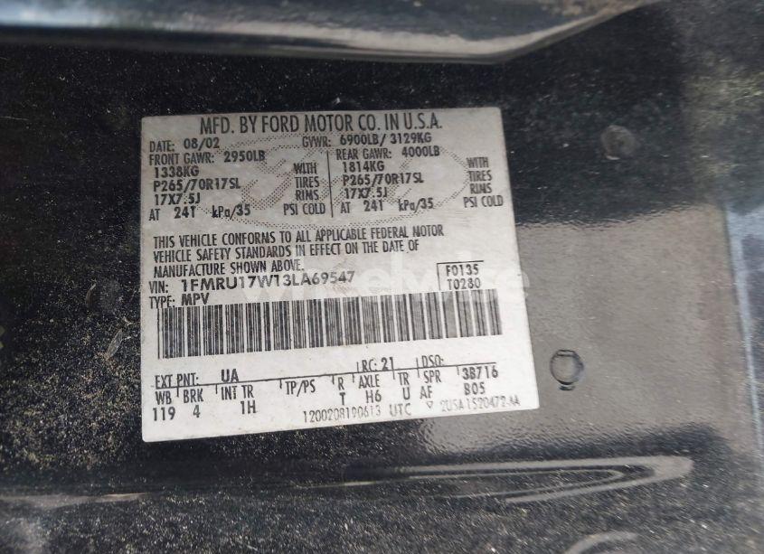 Photo 9 of 2003 Ford Expedition EDDIE BAUER (VIN 1FMRU17W13LA69547)