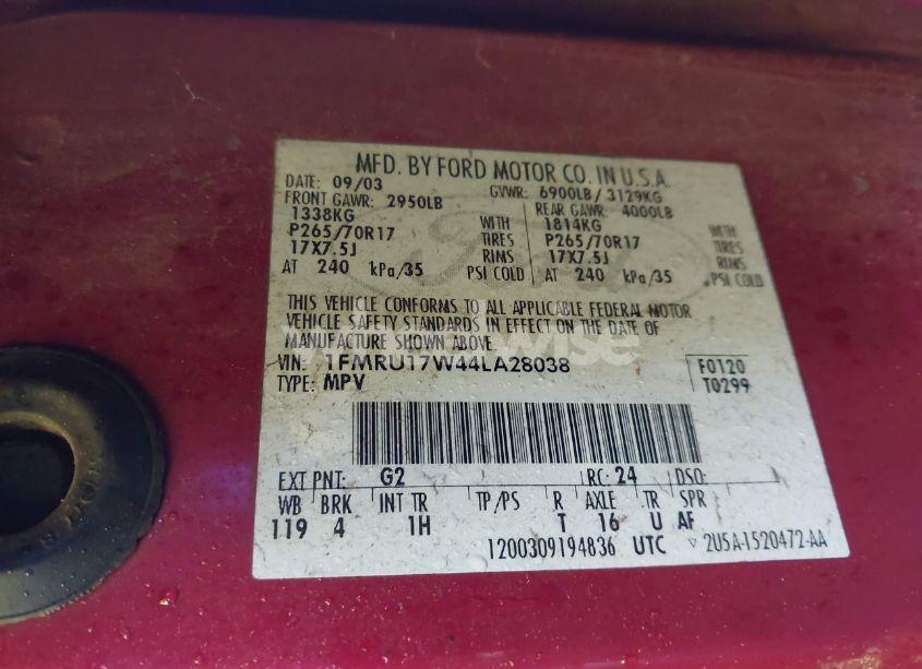 Photo 9 of 2004 Ford Expedition EDDIE BAUER (VIN 1FMRU17W44LA28038)