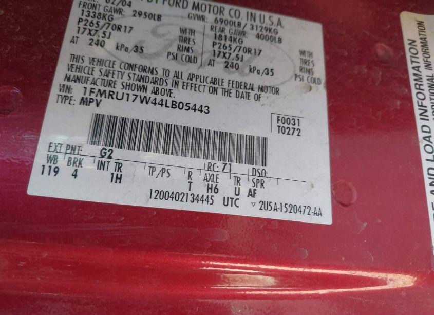 Photo 9 of 2004 Ford Expedition EDDIE BAUER (VIN 1FMRU17W44LB05443)