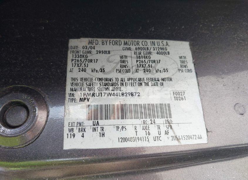 Photo 9 of 2004 Ford Expedition EDDIE BAUER (VIN 1FMRU17W44LB29872)