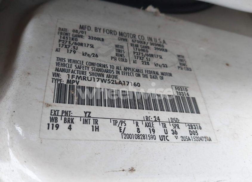 Photo 9 of 2002 Ford Expedition EDDIE BAUER (VIN 1FMRU17W52LA17160)