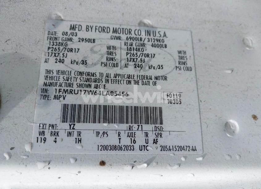 Photo 9 of 2004 Ford Expedition EDDIE BAUER (VIN 1FMRU17W64LA05456)