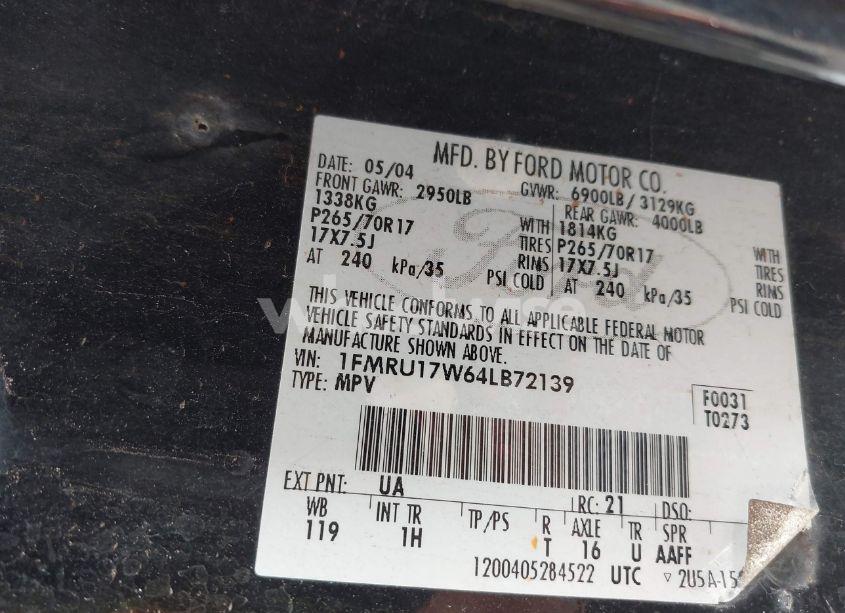 Photo 9 of 2004 Ford Expedition EDDIE BAUER (VIN 1FMRU17W64LB72139)