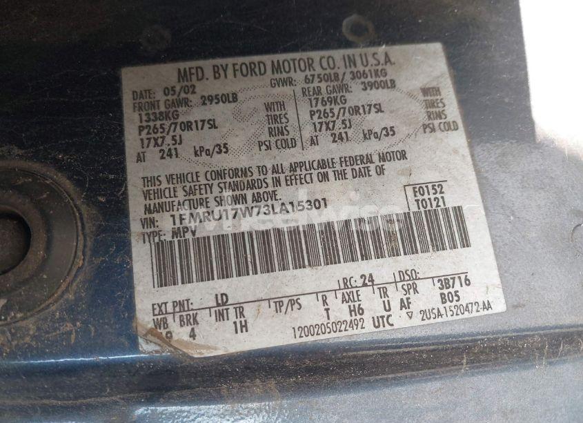 Photo 9 of 2003 Ford Expedition EDDIE BAUER (VIN 1FMRU17W73LA15301)