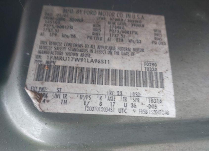 Photo 9 of 2001 Ford Expedition EDDIE BAUER (VIN 1FMRU17W91LA96511)