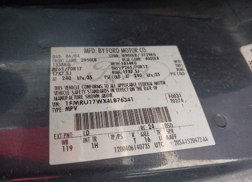 Photo 9 of 2004 Ford Expedition EDDIE BAUER (VIN 1FMRU17WX4LB76341)